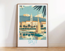 Split Croatia, Sea with Sail Boats Art Poster Premium Quality Choose your Size