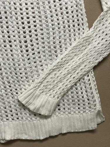 A.N.A. Womens Crochet Open Knit Long Sleeve Crew Neck Sweater Off White Size L - Picture 4 of 11
