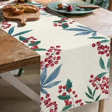 Christmas Table Runner with Berry Design Linen Table Runner 13x72 Inc Berry