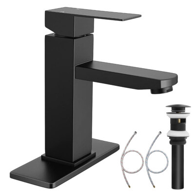 Black Bathroom Sink Faucet Waterfall Single Handle Vanity Mixer Tap with Drain