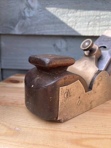 Antique Handled Smoothing Plane 11” With Mathieson Iron Vintage Tool - Foto 6 di 15