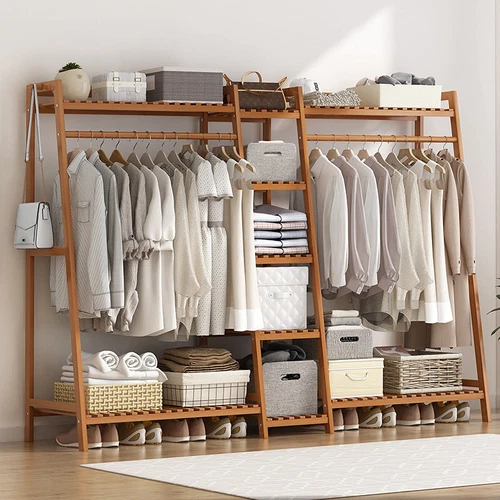 Kleiderschrank Kleiderstangen Kleiderständer Garderobenständer Bambus Schrank - Bild 22 von 23