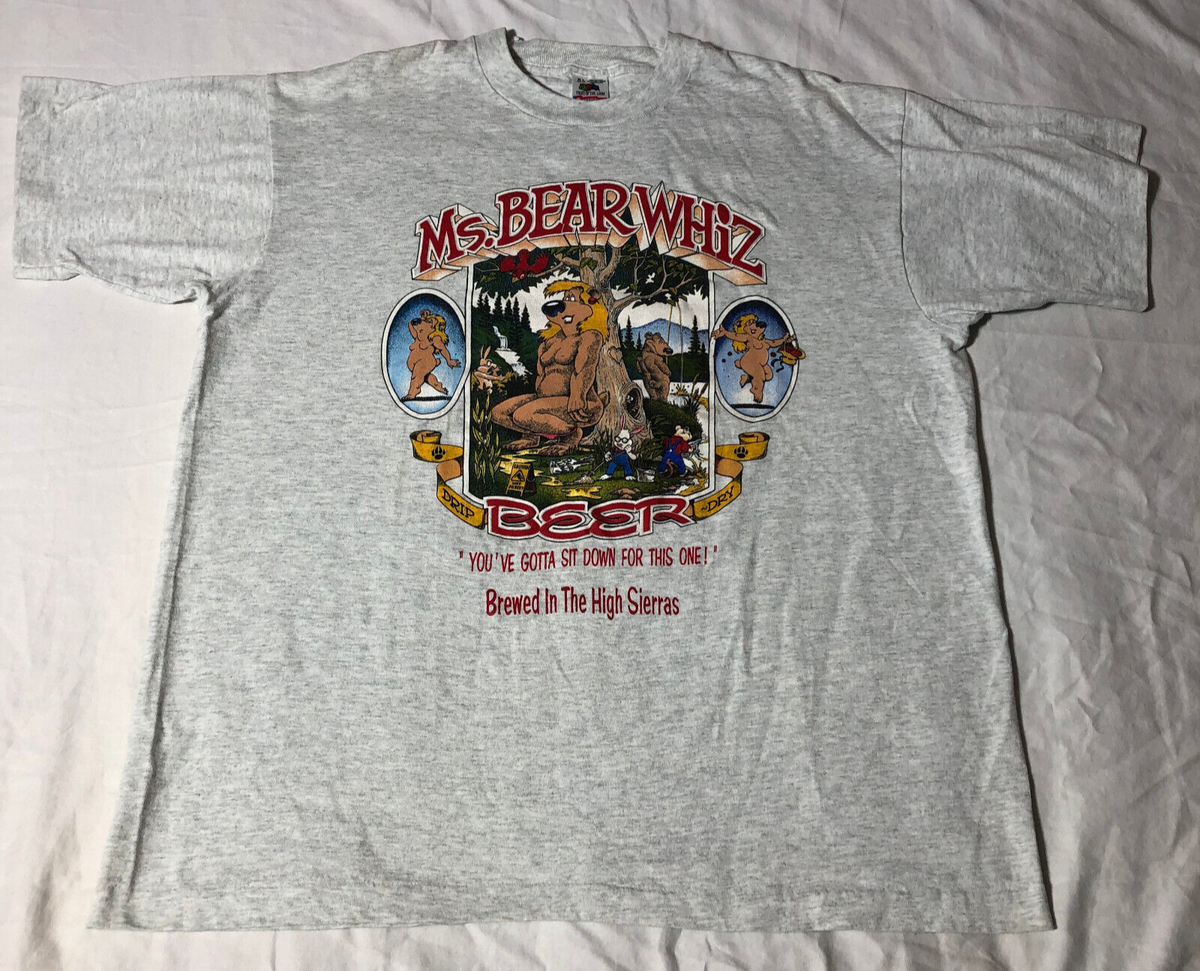 Vintage 1980's Ms. Bear Whiz Beer T Shirt USA Single St Light Gray