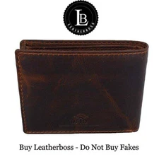 RFID Blocking Brown Vintage Leather Men's Bifold Center Flap Wallet
