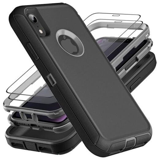 for iPhone XR Case, Military Grade 3 in 1 Heavy Duty Shockproof/Drop Black/Grey