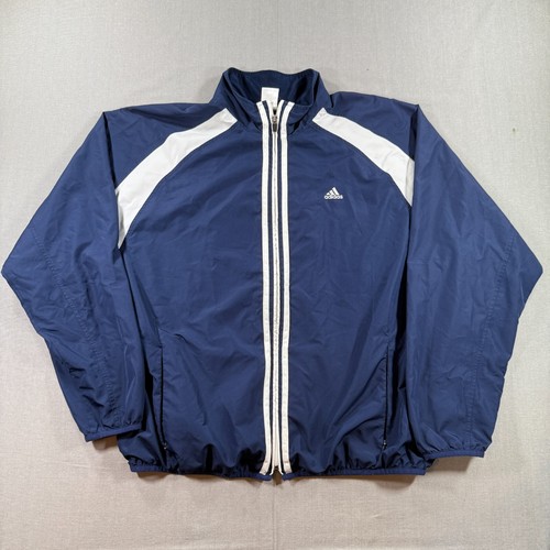 Vintage Adidas Trainingsjacke Herren Large blau Windbreaker Mesh gefüttert Full Zip Streifen