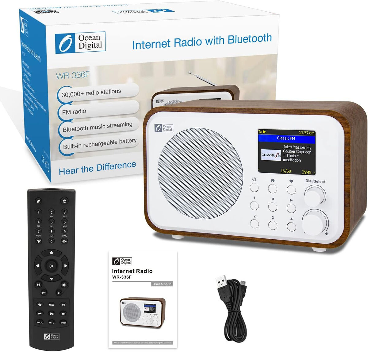 Ocean Digital WR-336F Rechargeable Wifi Internet Radio FM Bluetooth  Refurbished