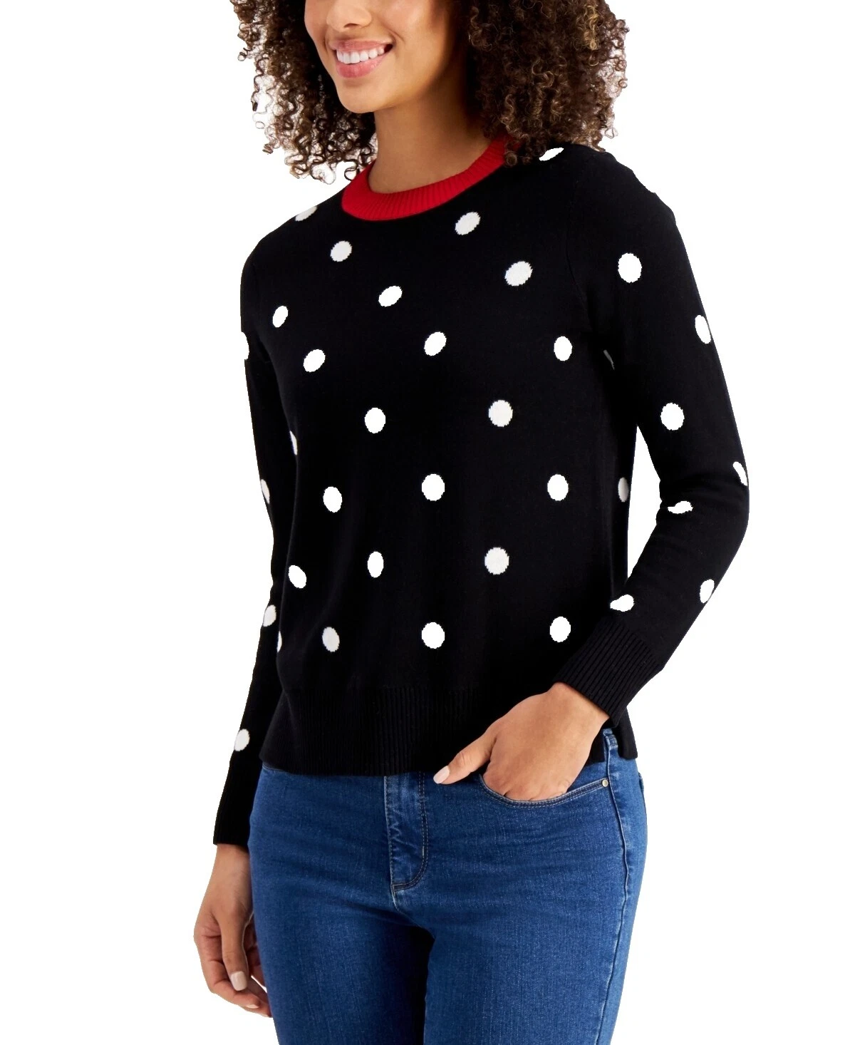 Crew Neck Polka Dot Petites Sweaters for Women