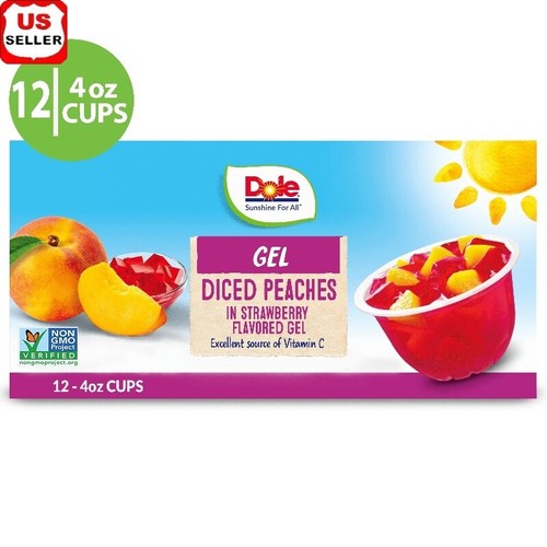 Fruit Bowls Diced Peaches in Strawberry Gel Snack Cups 12 Pack Vitamin C Non-GMO