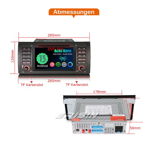 8-Kern Android 13 DAB+ Autoradio CarPlay 64GB ROM 4G DSP Navi WiFi CD BMW X5 E53 - Bild 22 von 24
