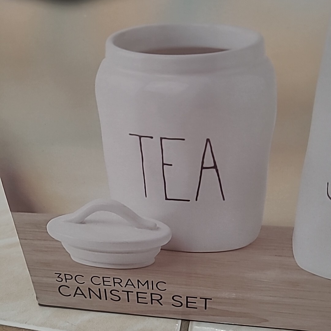 Ceramic Kitchen Canister Set Sugar Coffee Tea White NEW Parini, 3