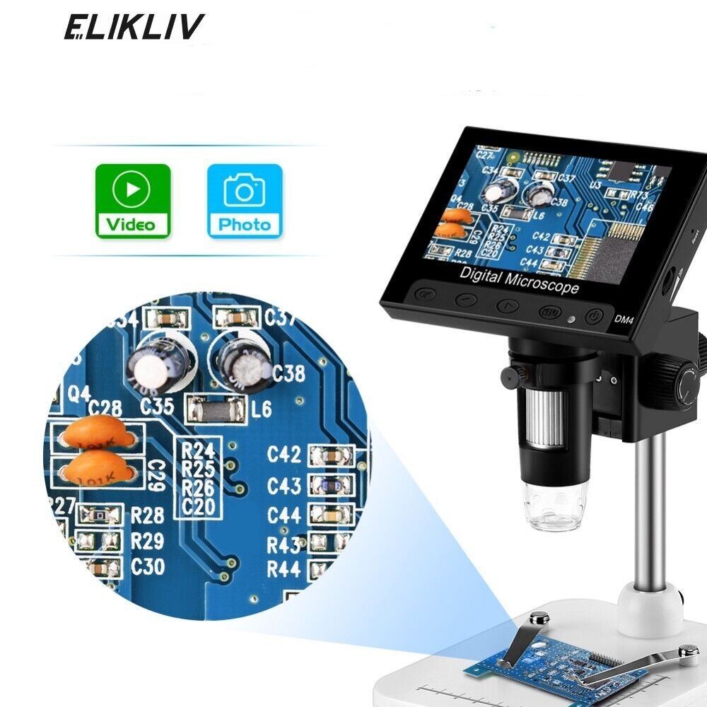 Elikliv 1000X Digital Microscope with Screen 4.3'' LCD PCB Repair Coin Magnifier