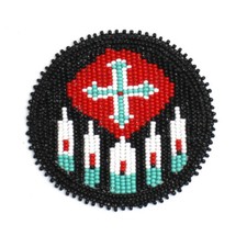 Handmade beaded Black Red Feather 2.5 inch Rosette