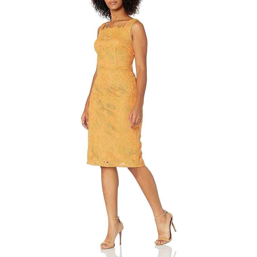 Adrianna Papell Crochet Lace Sheath Boat Neck Dress Hibiscus Orange  Size  8 | eBay