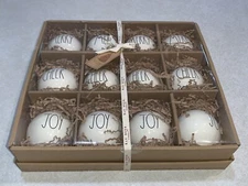 Rae Dunn Ceramic Christmas Ornaments Set Of 12 - Cheer Joy Merry Decor New