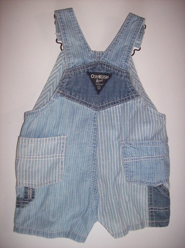 Oshkosh B'gosh Suspender Bib Playsuit Shortall Boy 6 9 12 Mos Blue NWT - Picture 4 of 5
