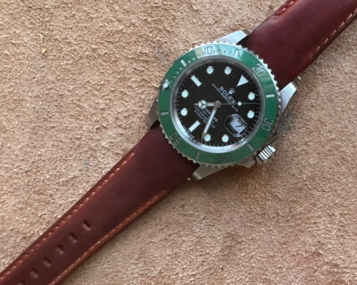 21mm REDish BROWN Leather curved Strap 41mm Rolex Submariner 42mm Explorer II