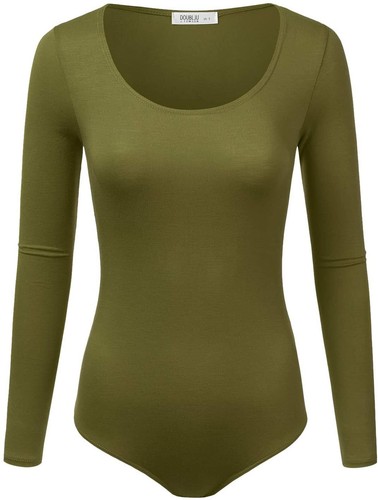 Dehnbarer Scoopneck Rayon weicher Strick Body OLIVE XL SL012 - Bild 2 von 7