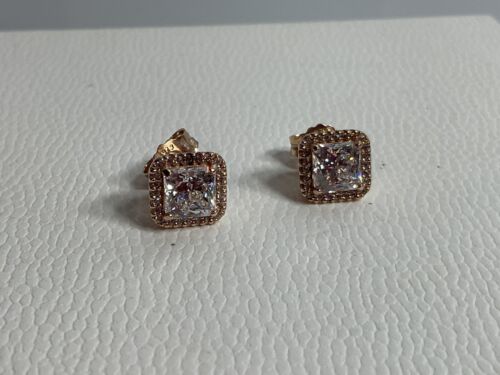 Pandora Rose Gold Sparkling Square Halo Earrings NEW - Picture 2 of 6