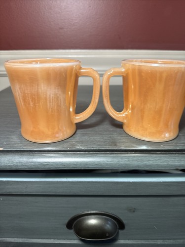 Vintage Fire King Glass Peach Luster. A Set of 2 Coffee Cups With D Handle - Picture 6 of 14