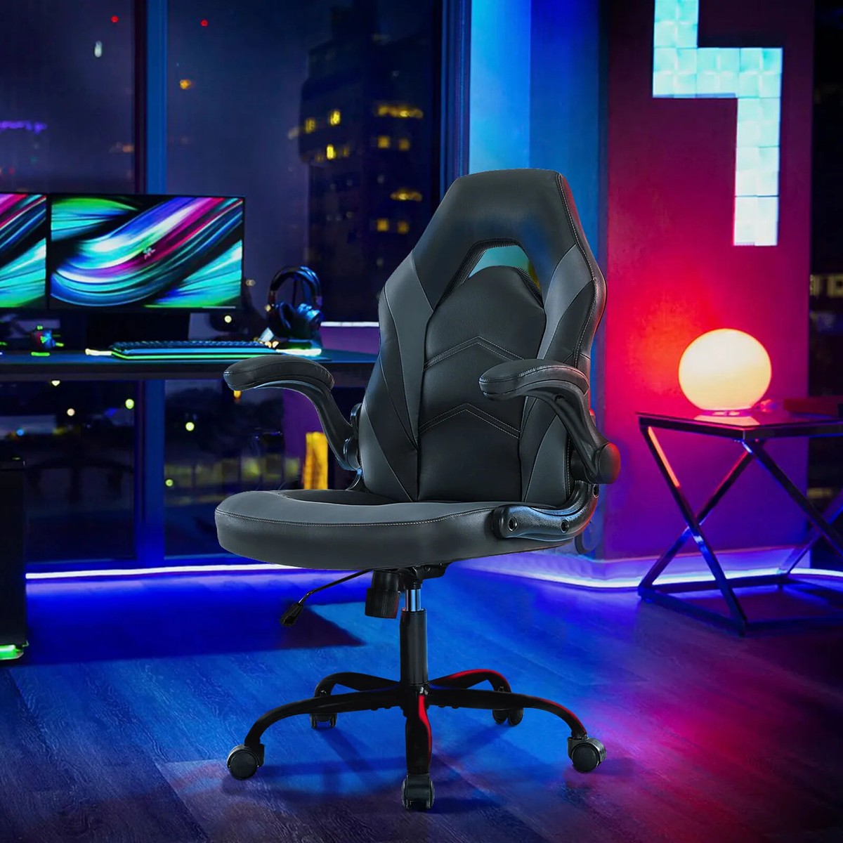 Ergonomic Gaming Desk Chair – Adjustable, Swivel, PU Leather, Flip