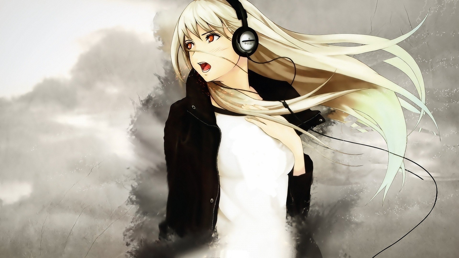 Anime Girl with Long Hair Wearing Headphones Custom Gaming Playmat