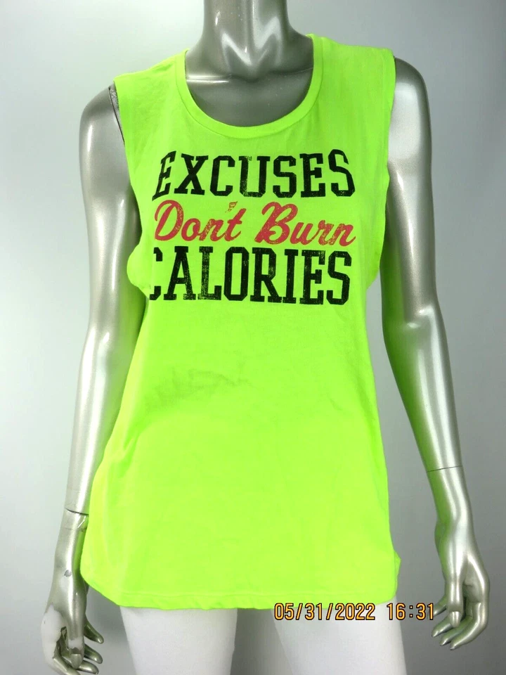 ROPA CHIN-UP TALLA XL Algodón/Poliéster Neón Verde Lima Camisa Activa Blusa Camiseta sin Mangas Foto 4 de 4