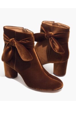 Madewell Boots Womens 8 Esme Bow Burnished Cedar Velvet Round Toe Chunky Heel
