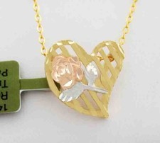 BEAUTIFUL HEART ROSE PENDANT 14K YELLOW GOLD - New With Tag