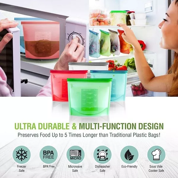 Reusable Silicone Vacuum Food Fresh Bags Wraps Fridge Food Storage  Containers Refrigerator Bag Kitchen Ziplock Bag