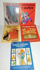 VINTAGE 1980S LOT OF 5 ADULT ART COLORING BOOKS NY JAPAN ANATOMY
