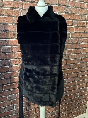 Crystal Kobe Combre Puffer Reversible Gilet Black Size Medium Faux Fur Detail