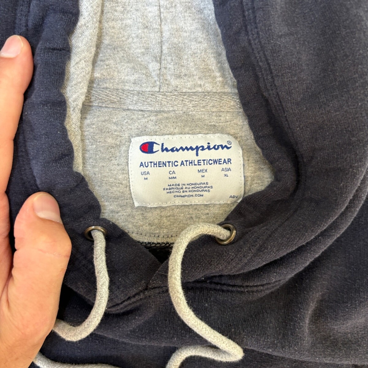 Champion Hoodie Mens Medium Navy Blue Gray Sweatshirt | eBay