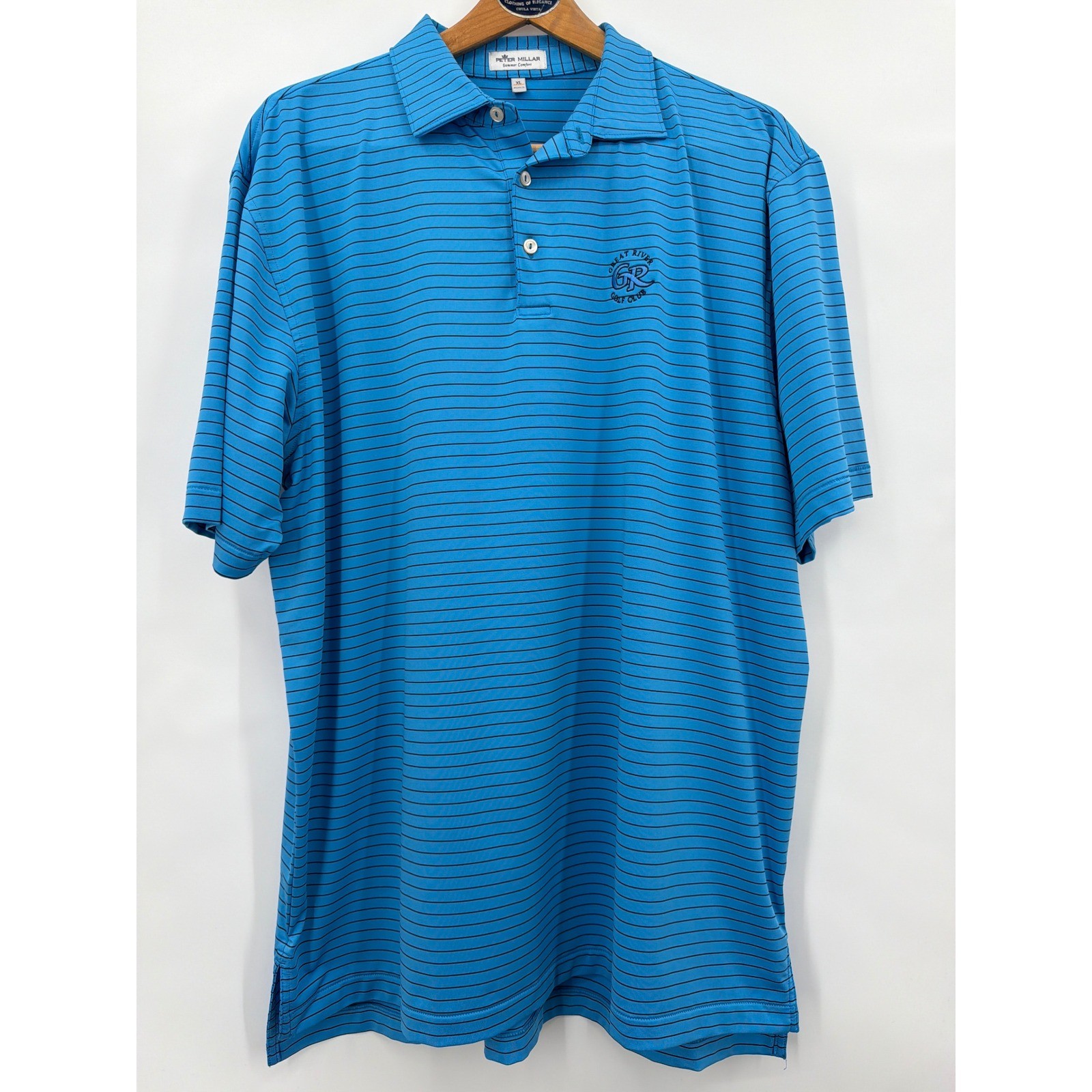 Peter Millar Summer Comfort Blue Striped Golf Polo Great River Golf Club Mens XL