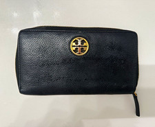 Tory Burch Black Zip-Around Wallet with Logo Zipper, Credit Card Slots