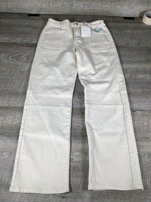 KanCan High Rise Straight Leg Utility Jeans Women Size 8 Cream White 