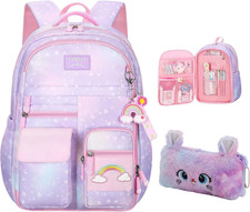 Girls Backpack,Rainbow Backpack for Girls-Kawaii Purple School Bookbag, Lightwei
