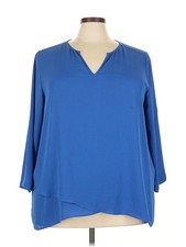 Karen Kane Women Blue 3/4 Sleeve Blouse 3X Plus