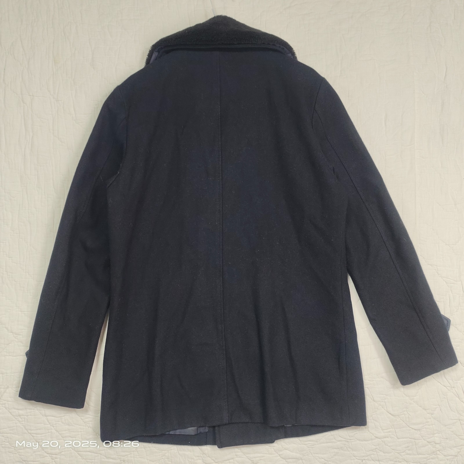 Peacocks Grey Men's Wool Blend Overcoat Jacket Faux Fur Collar Size Medium image 2