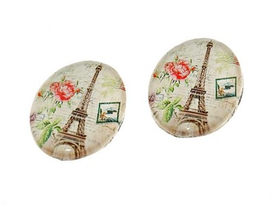 2 Glascobochons Eiffelturm / Paris, 25 x 18 mm