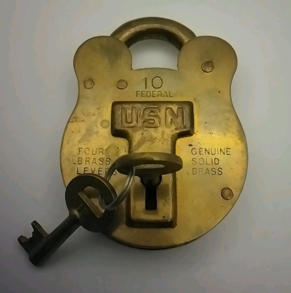 Vintage USN Navy Brass Padlock Federal No. 10 by W. Bell & Sons w/ 2 Keys