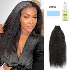Tape In Extensions Human Hair Kinky Straight Natural Black Free Tapes Removal