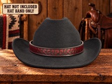 Scull Cowboy Hat Band, Handmade Full Grain Leather Western Hatband, Adjustable