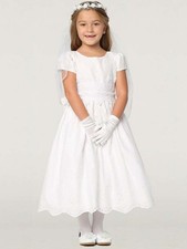 179 Girls White First Communion Dress w/ Cotton Eyelet
