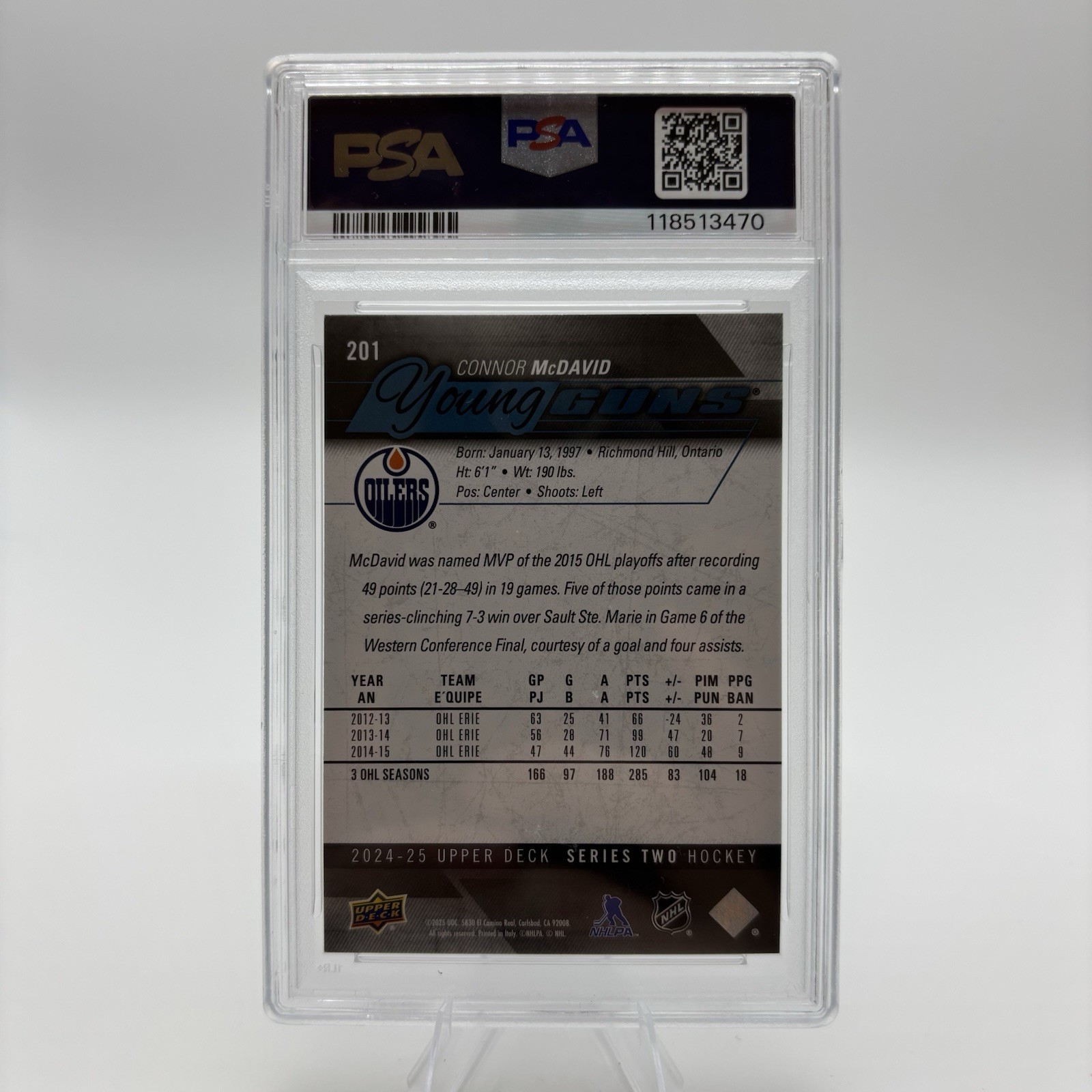 Connor McDAVID 2024-25 Upper Deck Young Guns Renewed #201 Graded PSA 9 Mint view 2