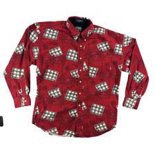 Vintage Chaps Ralph Lauren Shirt Mens Large Red Snowbound Holiday Flannel Print
