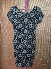 Size 12 Black Lace Knee Length Dress (825/232/v)