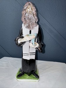Judaica Ceramic Figurine A Rabbi Holding A Kiddush Cup. Becini Israel Vintage