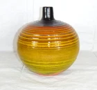 Vtg 60s Haeger Pottery Orb Vase 10H Sunrise Crackle Glaze Orange Yellow 8" H