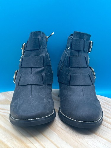 Report Wedge Ankle Bootie Women's Sz 8.5 Black Leather Slip On Side Zip Comfort - Picture 2 of 7